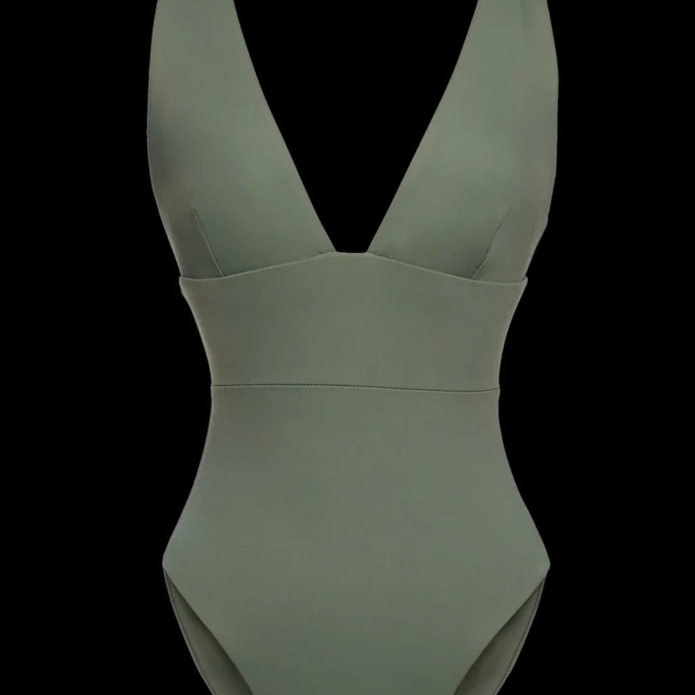 NWT Lokiki Swimwear Georgia Plunge One Piece in Palm Green Size S